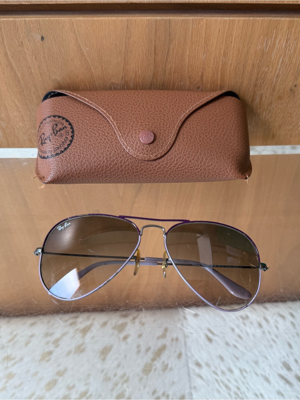 Pre-Loved Ray-Ban Women’s Aviators. Brown Gradient Lenses with Purple Frames